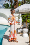 Soletta Coral Pink Tropical Long Sleeve Blouse