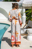 Soletta Coral Pink Tropical Long Sleeve Blouse