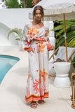Soletta Coral Pink Tropical Long Sleeve Blouse