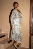 Rosalind Teal Blue Pink Floral Long Sleeve Blouse