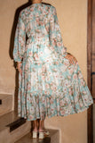 Rosalind Teal Blue Pink Floral Long Sleeve Blouse