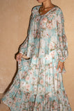 Rosalind Teal Blue Pink Floral Long Sleeve Blouse
