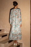 Rosalind Teal Blue Pink Floral Long Sleeve Blouse