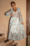 Rosalind Teal Blue Pink Floral Long Sleeve Blouse