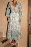 Rosalind Teal Blue Pink Floral Long Sleeve Blouse