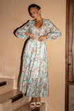 Rosalind Teal Blue Pink Floral Long Sleeve Blouse