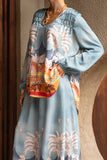 Amalita Blue Tropical Long Sleeve Blouse