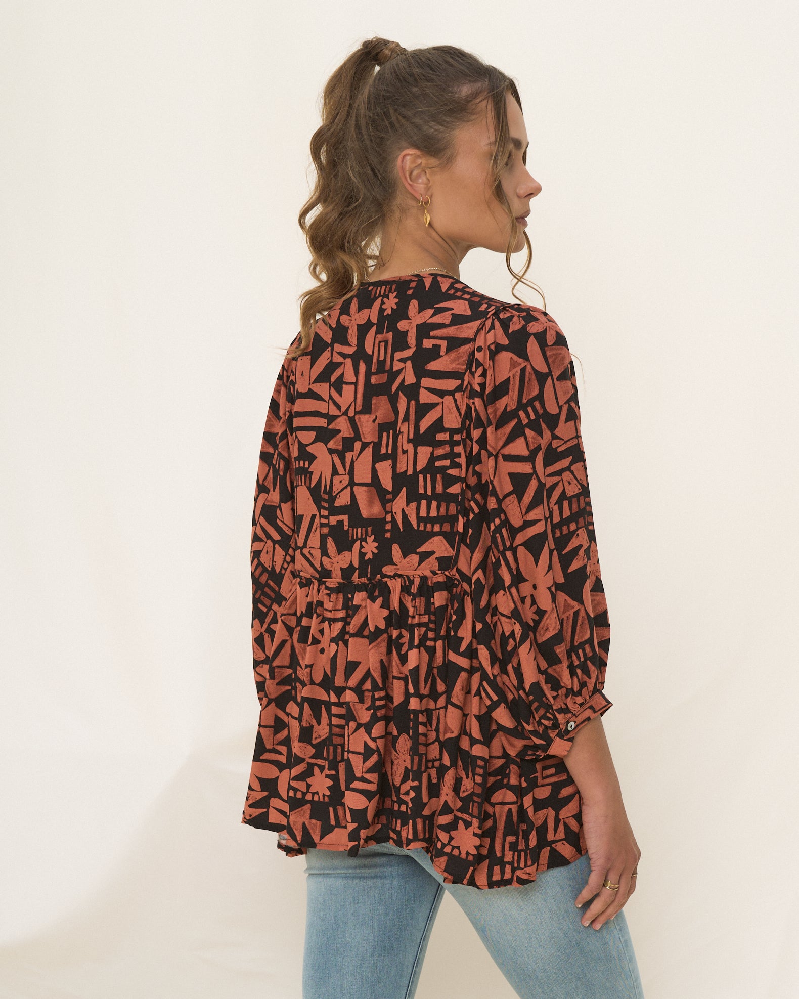 Maple Rust Black Abstract Blouse