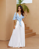 Skyra Blue Boho Broderie Tie Front Crop Top