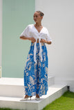 Vale Blue Tropical Wide Leg Cropped Pants