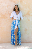 Soquila Blue Tropical Tiered Maxi Skirt