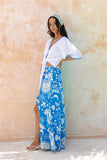 Soquila Blue Tropical Tiered Maxi Skirt