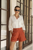 Sora Terracotta Red Tailored Shorts