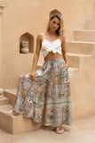 Nyahra Green Tropical Wide Leg Cropped Pants