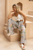 Nyahra Green Tropical Wide Leg Cropped Pants