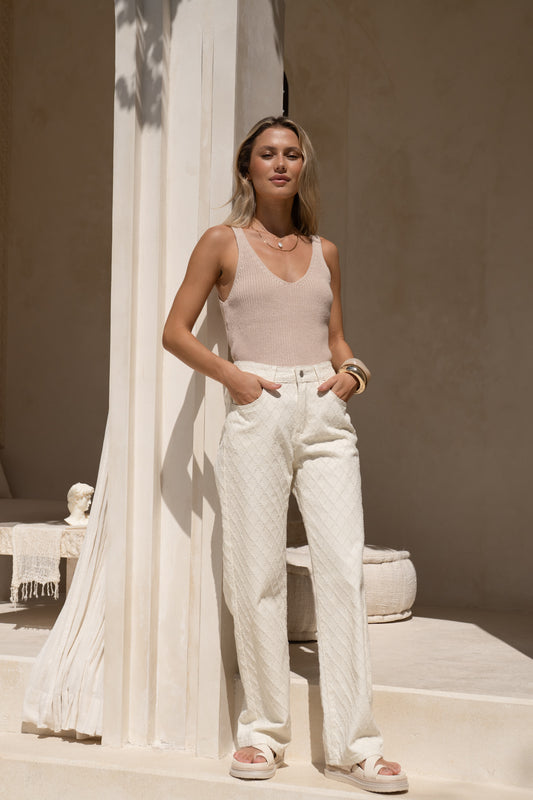Louisa Cream Jacquard Pants