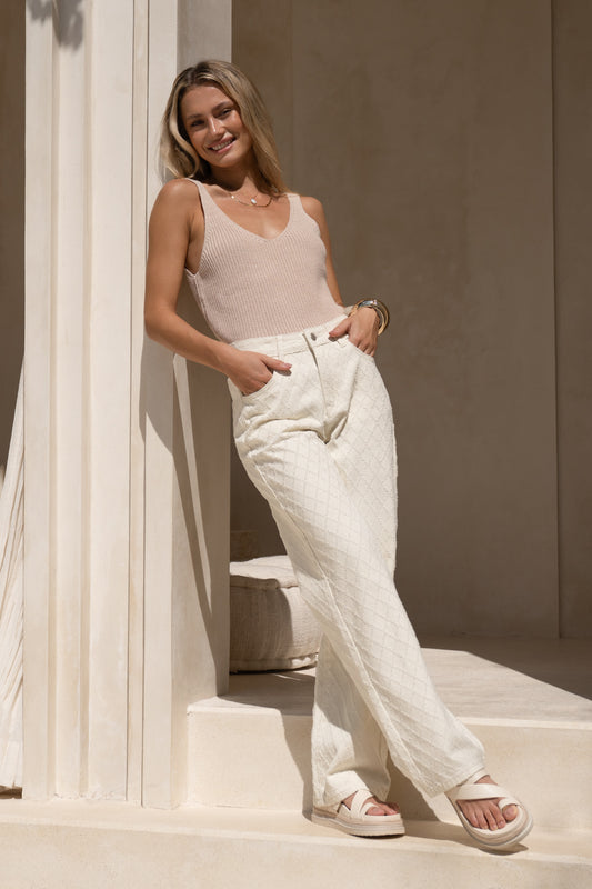 Louisa Cream Jacquard Pants