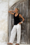 Cairo White Linen Blend Pants