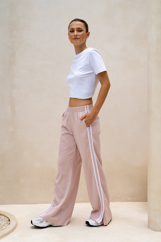 Leah Pink White Contrast Stripe Trackpants