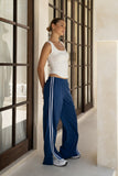 Leah Blue White Contrast Stripe Trackpants