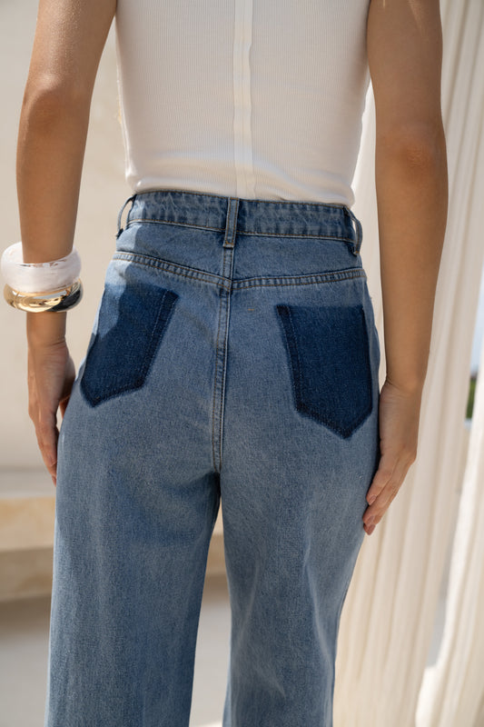 Jules Blue Denim Contrast Pocket Jeans