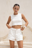Kiki White Contrast Stitch Denim Shorts