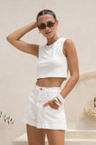 Kiki White Contrast Stitch Denim Shorts