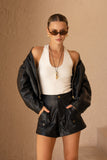 Orin Black PU Shorts