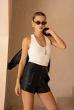 Orin Black PU Shorts