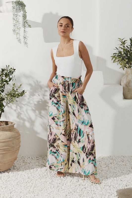 Jaide Green Abstract Wide Leg Pants