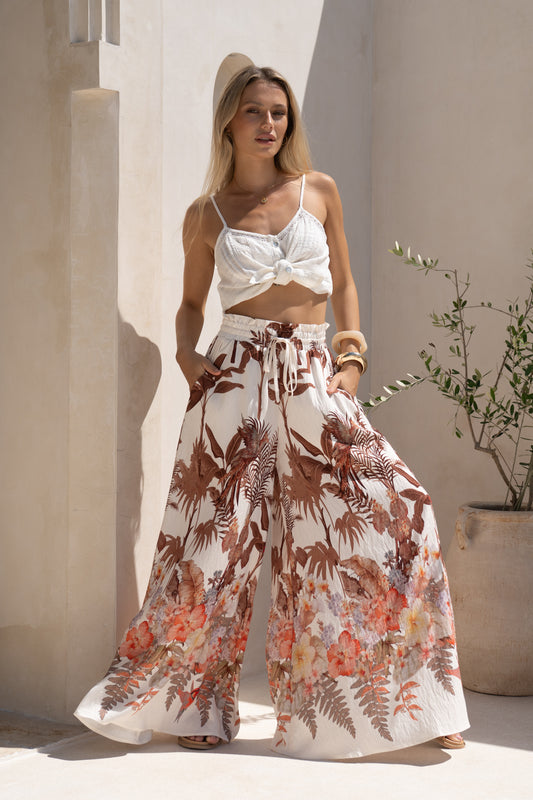 Kailah Brown Tropical Wide Leg Pants