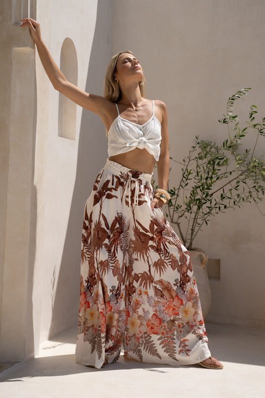 Kailah Brown Tropical Wide Leg Pants