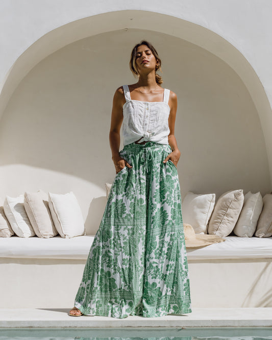 Viridiana Green Floral Wide Leg Pants