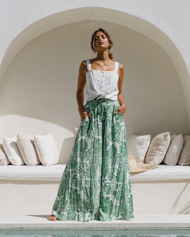 LILLIAN EXOTIC FLORAL NATURAL WOMENS WIDE-LEG PANT