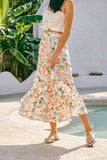 Paloma Brown Green Tropical Tiered Maxi Skirt