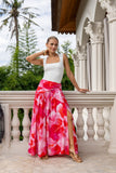 Chrisella Pink Floral Pleated Detail Maxi Skirt