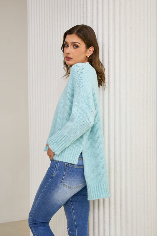 Nora Blue Step Hem Knit Sweater