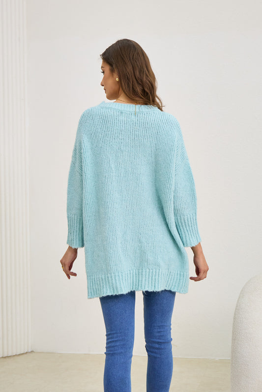 Nora Blue Step Hem Knit Sweater