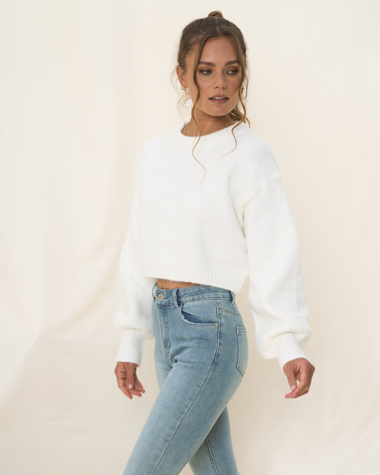 Casey Off White Cropped Knit Jumper