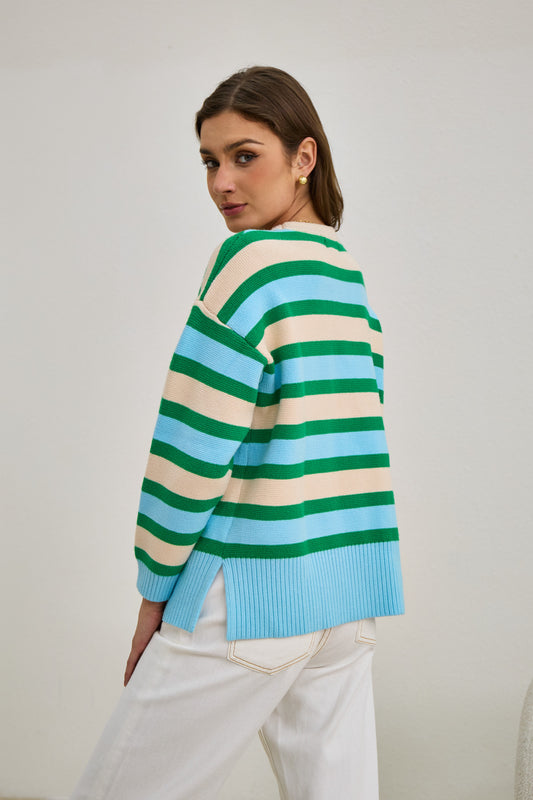 Anya Green Blue Stripe Knit Sweater