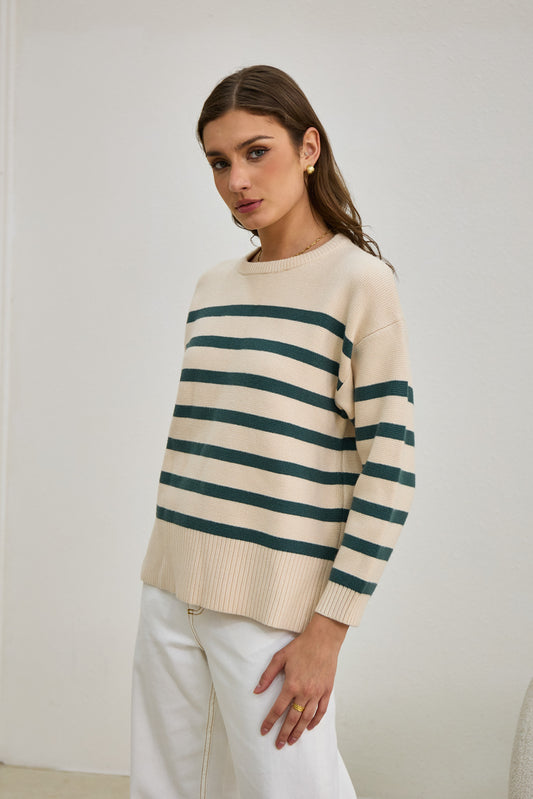 Anya Forest Green Stripe Knit Sweater