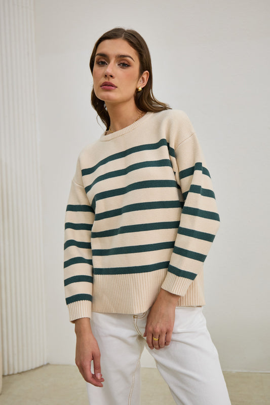 Anya Forest Green Stripe Knit Sweater