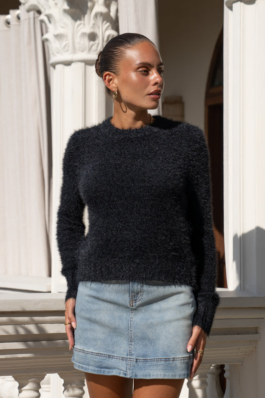 Jase Black Fluffy Knit Sweater