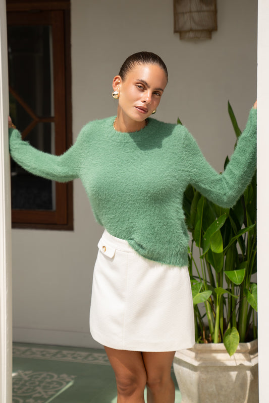 Jase Green Fluffy Knit Sweater