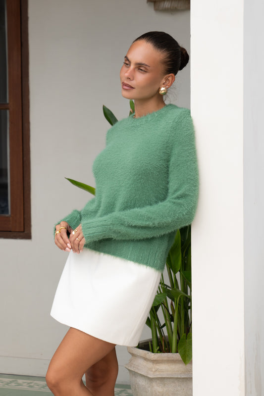 Jase Green Fluffy Knit Sweater