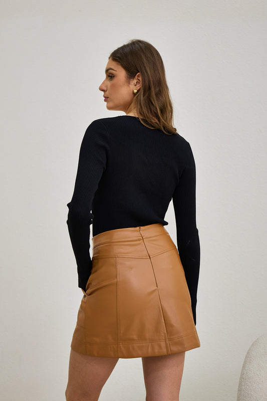 Ren Brown Faux Leather PU Mini Skirt