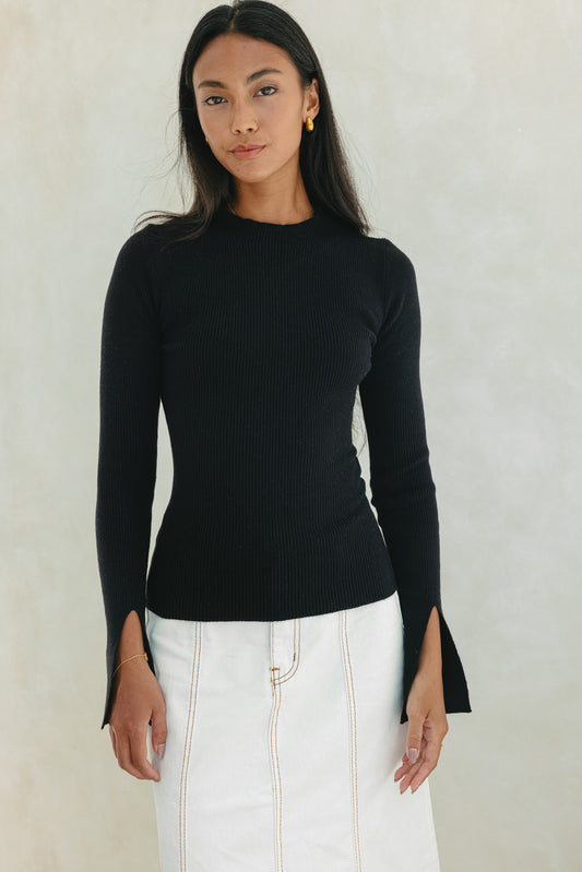 Vikki Black Long Sleeve Knit Top