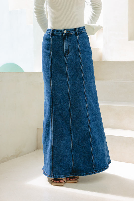 Remi Blue Denim Panel Maxi Skirt