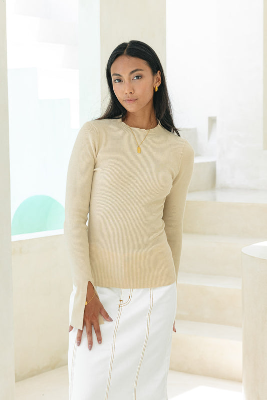 Vikki Beige Long Sleeve Knit Top