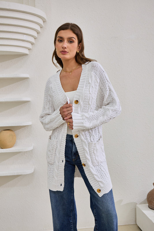 Dawn White Longline Cable Knit Cardigan